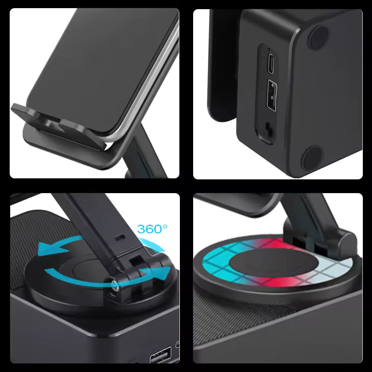 Support de téléphone portable 3en1 multifonctionnel avec haut-parleur Bluetooth, Power Bank